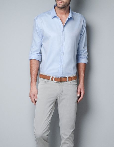 Zara Plain Structured Shirt in Blue for Men (light blue) | Lyst