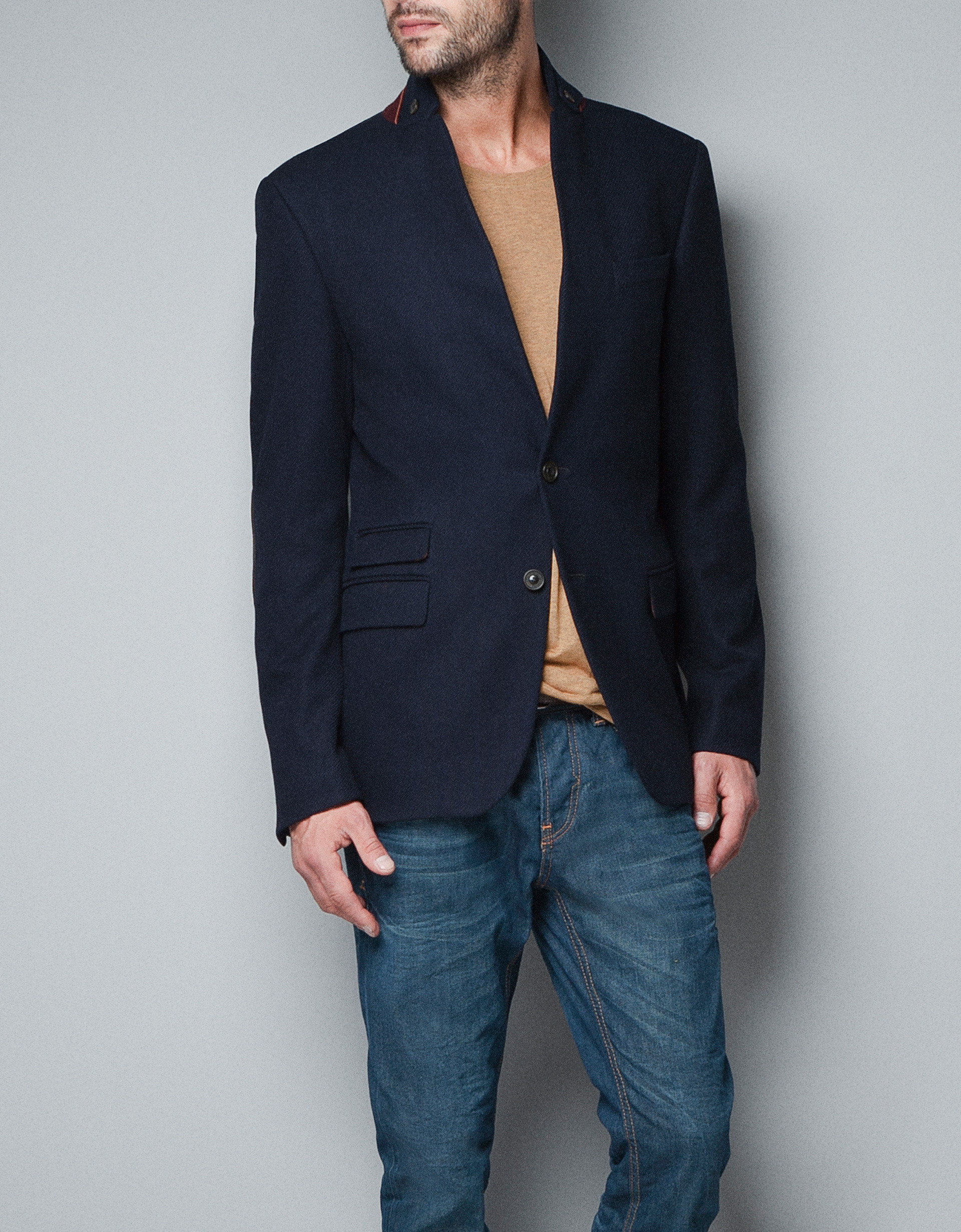Zara Blazer With Contrasting Elbow Patches In Black For Men Lyst Gallery