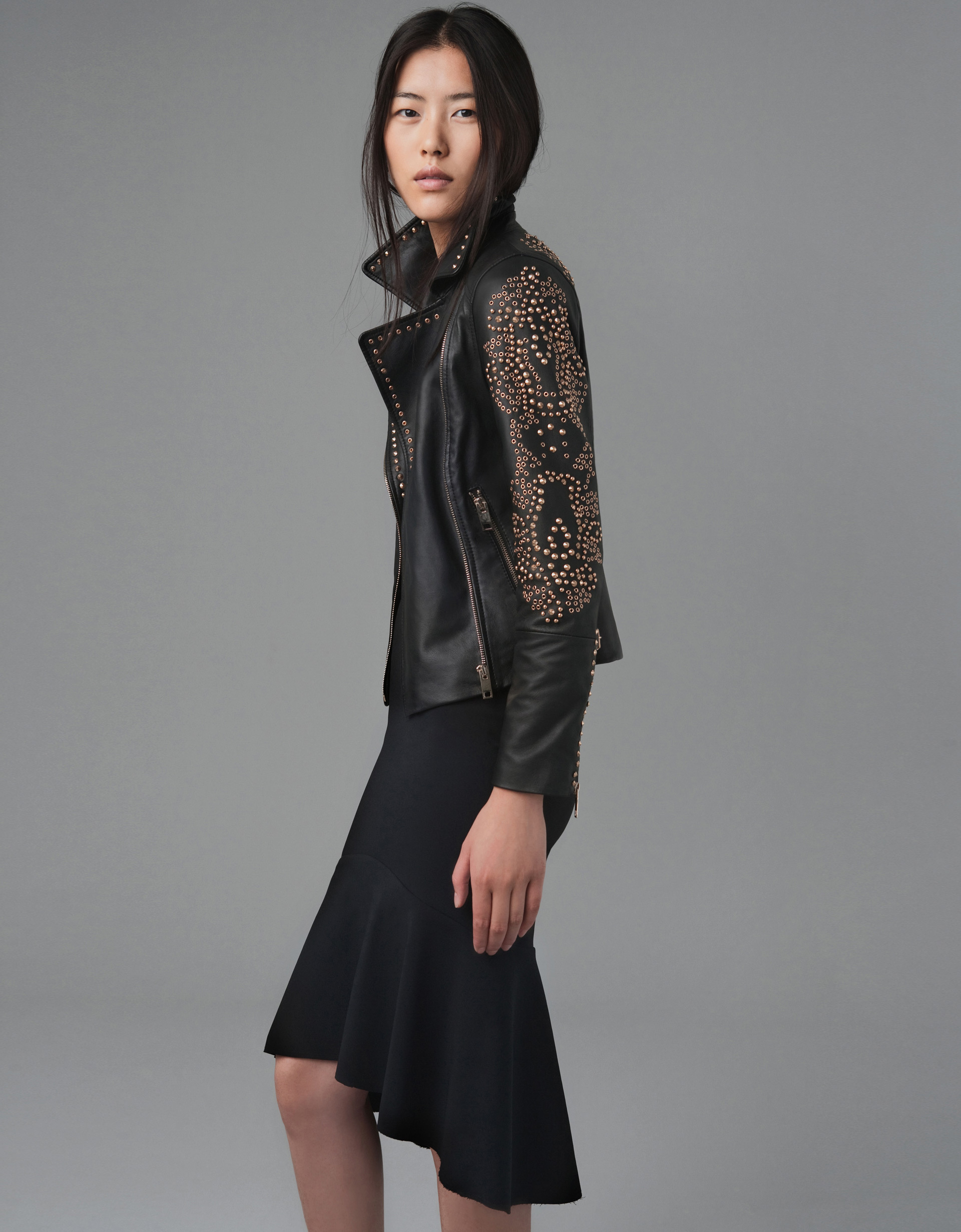 Stud Leather Jacket Zara Cairoamani Com Zara Leather Jacket With Studded Sleeve In Black Lyst