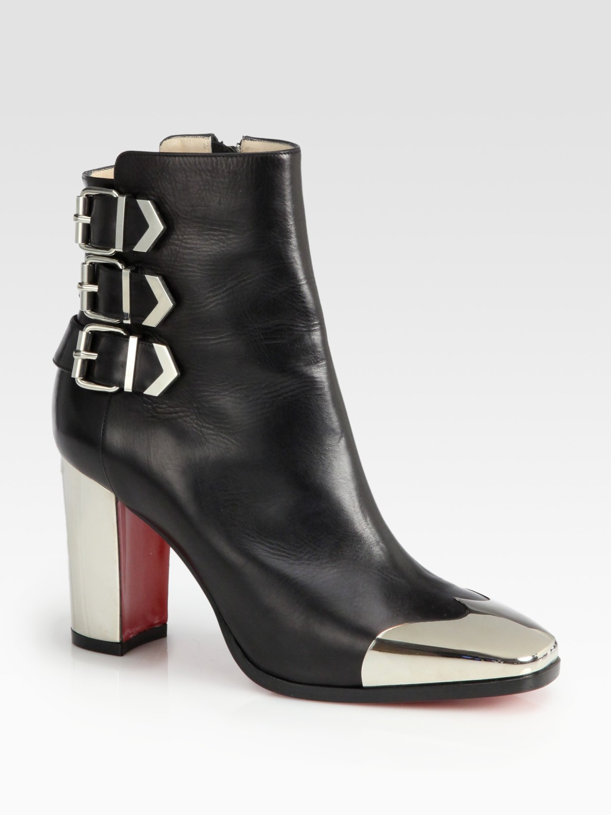 Christian louboutin Chelita Leather Metal Wingtip Ankle Boots in ...