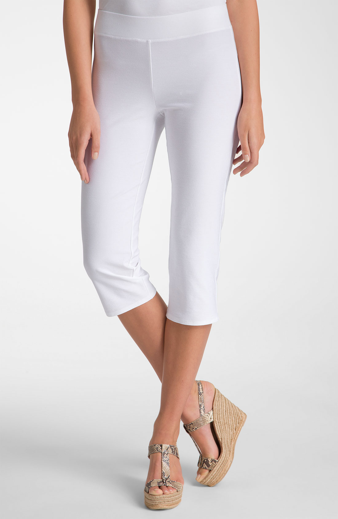 Eileen Fisher Stretch Crepe Capri Pants in White | Lyst