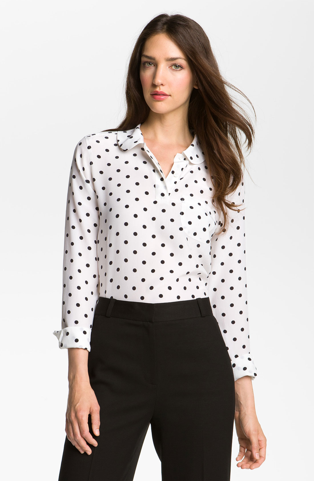 black white polka dot shirt