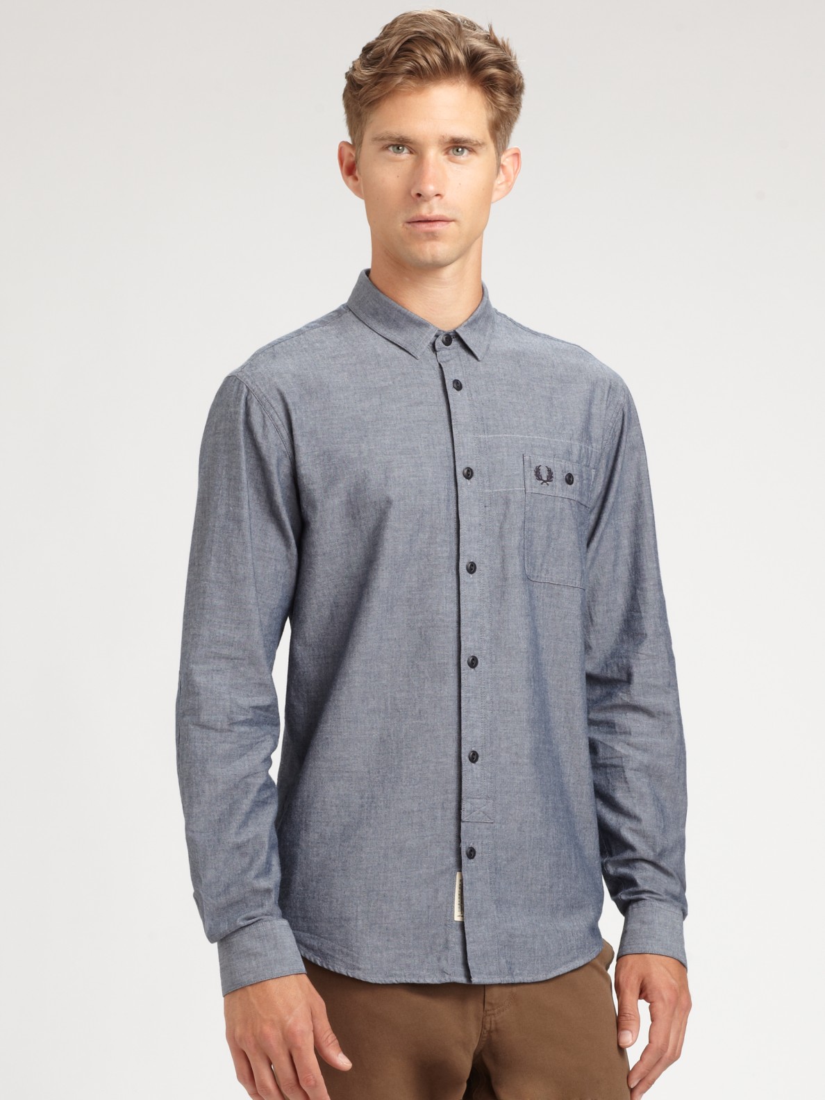 Lyst - Fred Perry Chambray Work Shirt in Blue for Men
