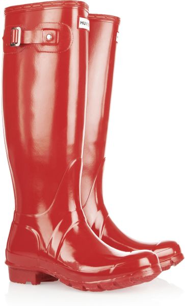 Hunter Original Tall Gloss Wellington Boots in Red | Lyst