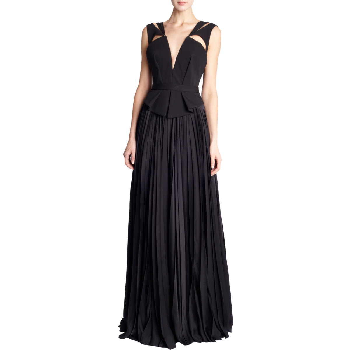 J. Mendel Sleeveless Pleated Gown in Black | Lyst