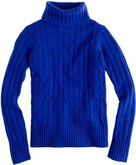 J.crew Cambridge Cable Chunky Turtleneck Sweater in Blue (hthr royal ...