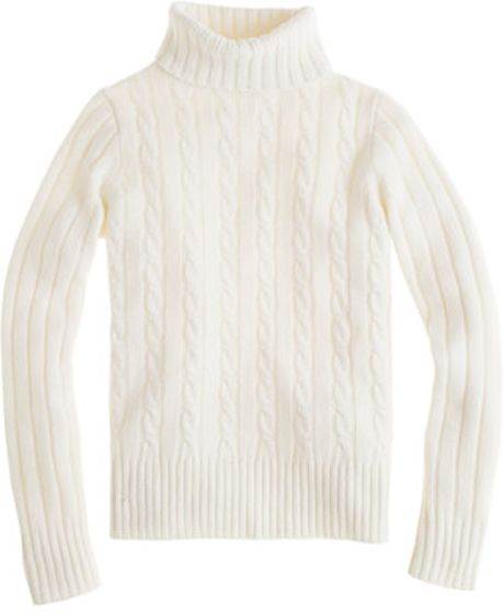 J.crew Cambridge Cable Chunky Turtleneck Sweater in White (ivory) | Lyst