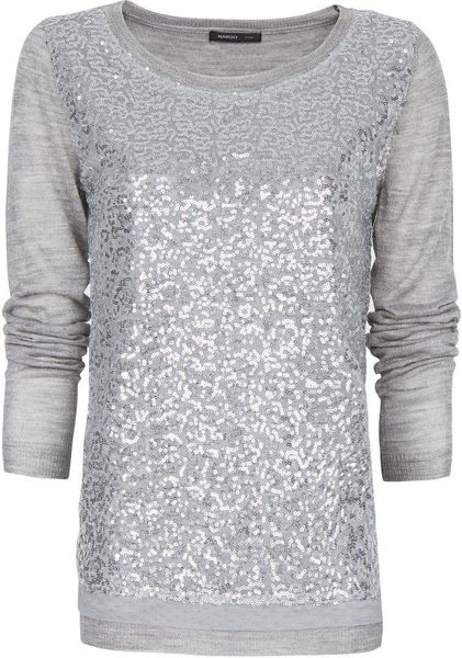 Mango Sequins Wool Jumper in Gray (gunmetal) | Lyst
