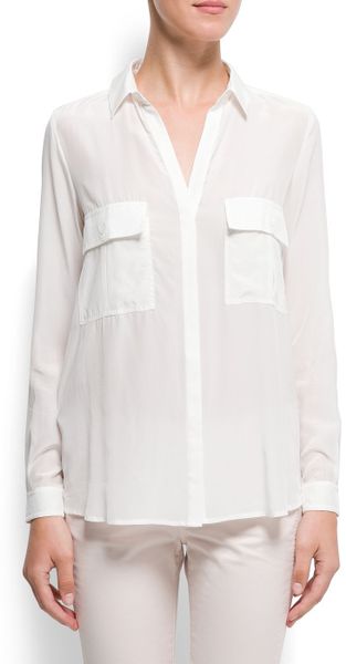 Mango Patched Pockets Silk Shirt in White (off white) | Lyst