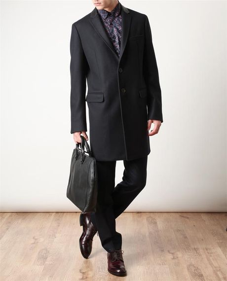 Valentino Tailored Wool Coat with Leather Collar in Black for Men ...
