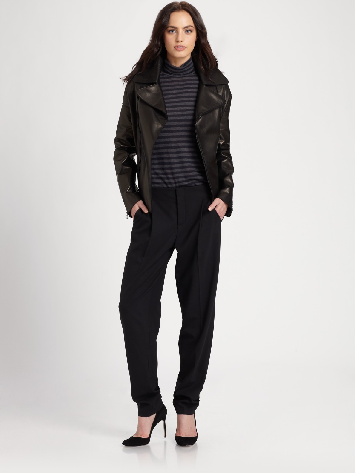 Lyst Vince Bonded Leather Motorcycle Jacket In Black Gallery