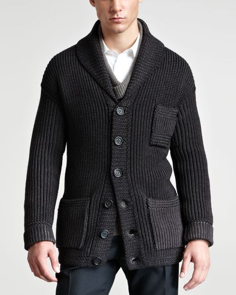 Burberry Prorsum Chunky Wool Silk Cardigan in Gray for Men (dark clove ...