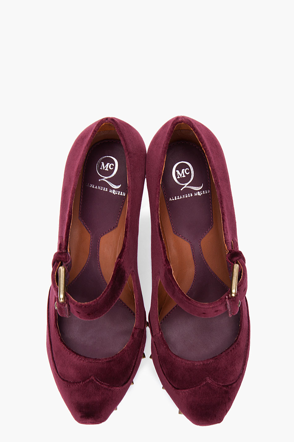 Lyst - Mcq Burgundy Velvet Studded Mary Jane Wedges in Red