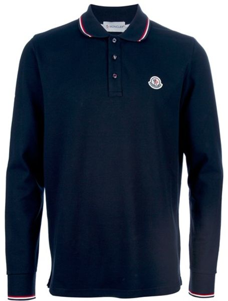 Moncler Long Sleeve Polo Shirt in Blue for Men (navy) | Lyst