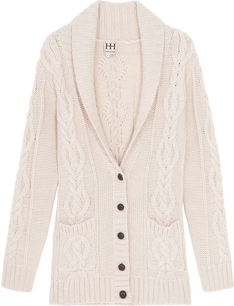 Haute Hippie Cable Knit Cardigan in Beige (black) | Lyst