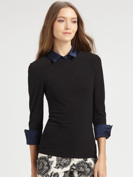 Alice + Olivia Matlin Point Collar Sweater in Black | Lyst