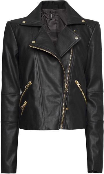 Mango Gold Hardware Biker Jacket in Black | Lyst