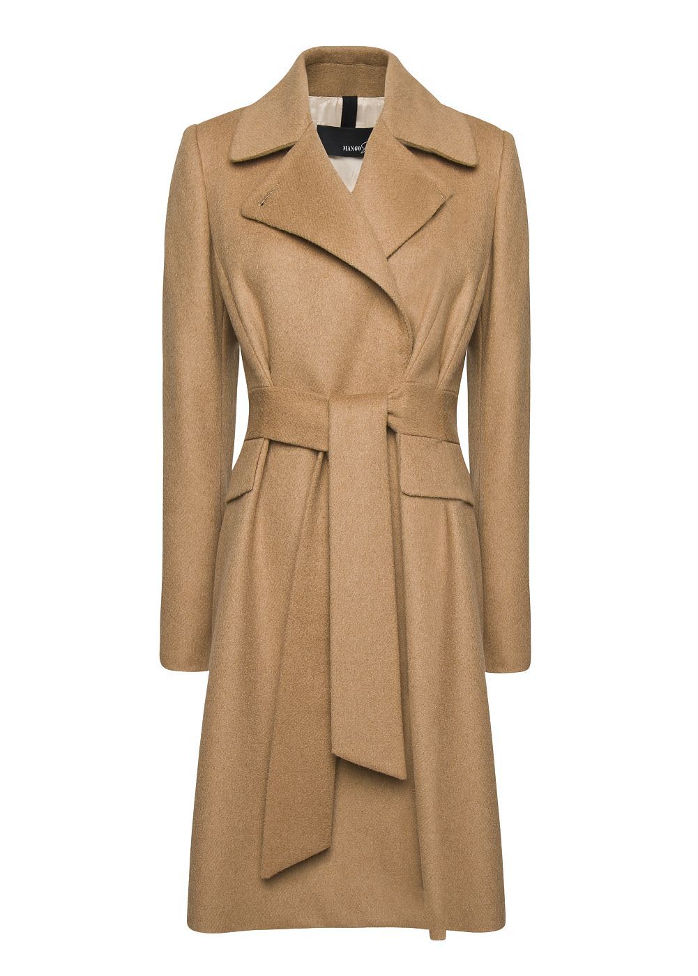 Mango Mango Belted Wool Coat New Camel in Natural | Lyst