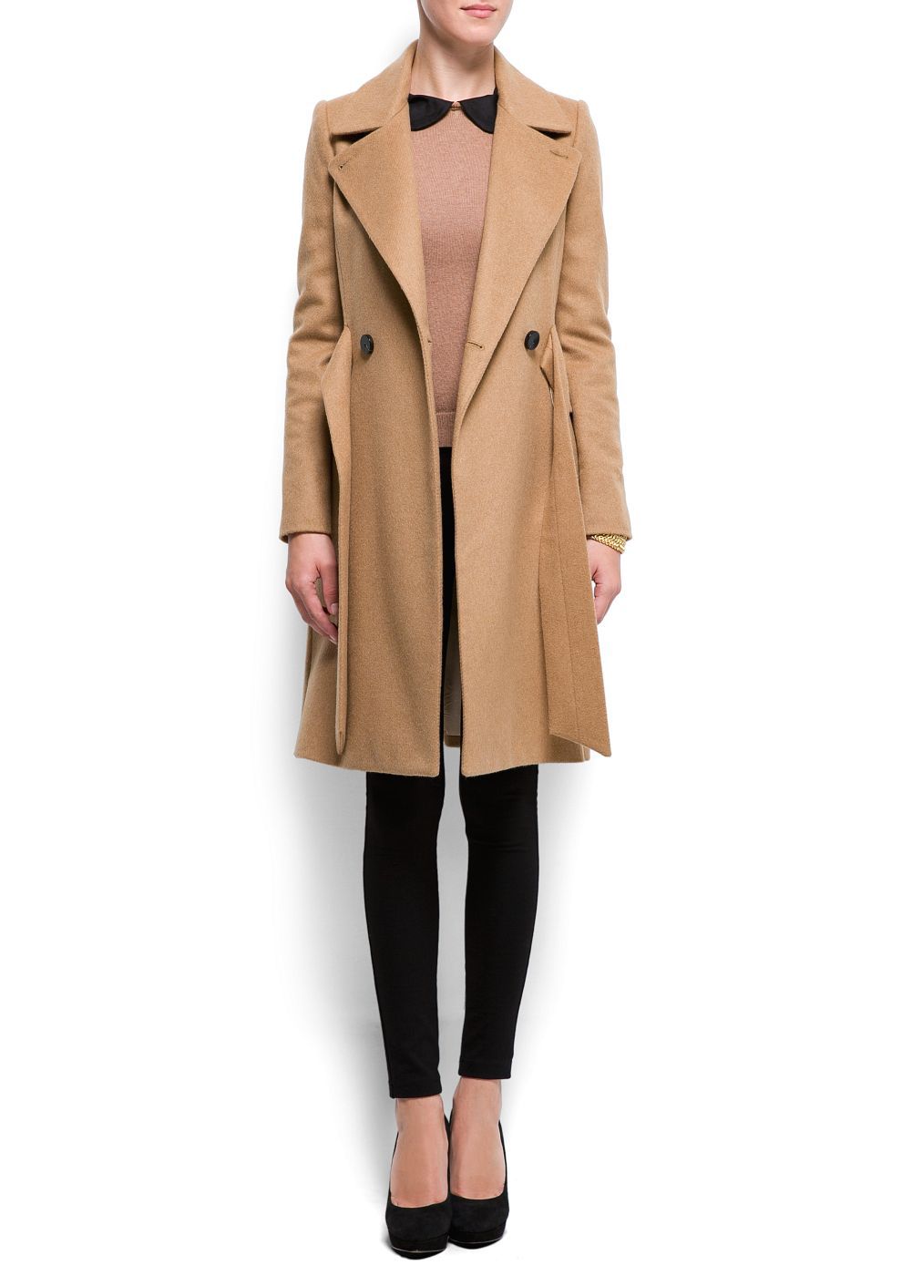 Mango Mango Belted Wool Coat New Camel in Natural | Lyst