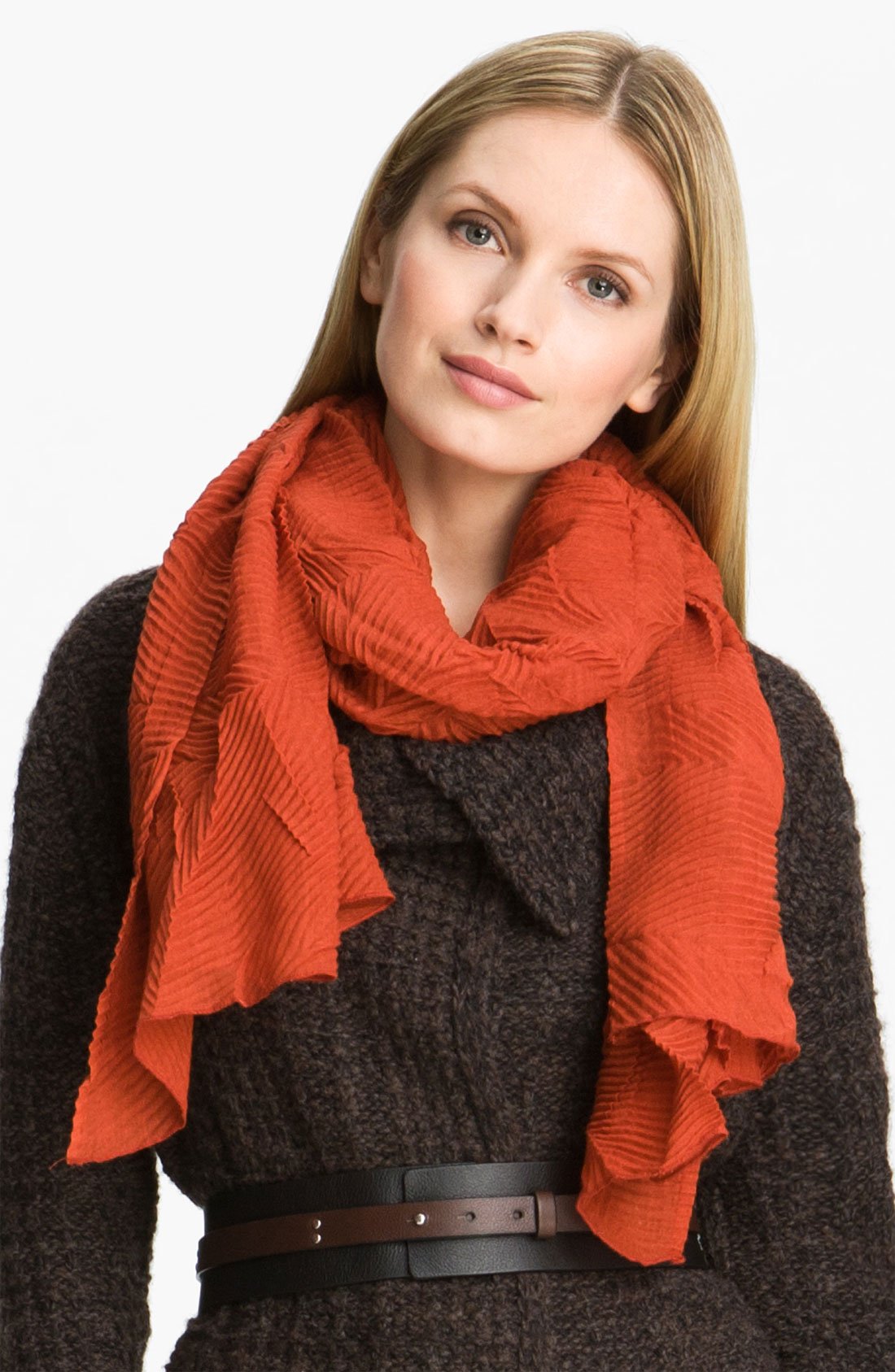 Eileen Fisher Pressed Silk Wool Scarf in Red (spice) | Lyst