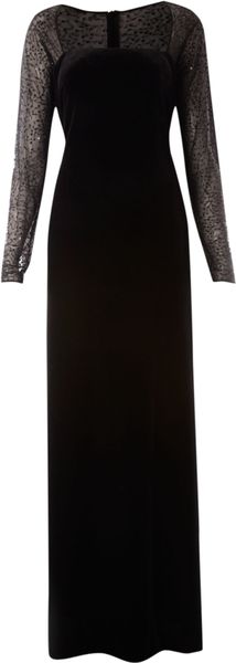 Js Collections Long Sleeve Velvet Beaded Mesh Maxi Dress in Black | Lyst