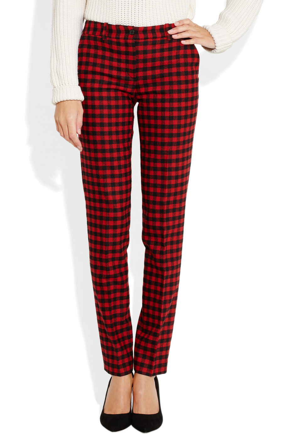 red check trousers womens