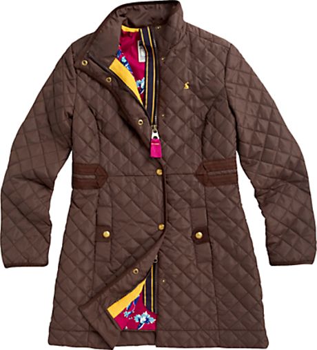 Joules Joules Fairhurst Long Quilted Coat Brown in Brown | Lyst