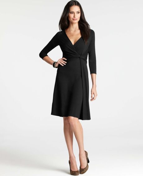 Ann Taylor Petite Knit Jersey Side Twist Dress in Black | Lyst