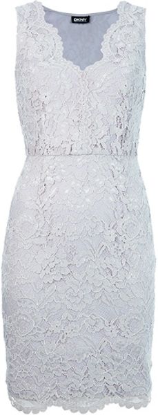 Dkny Lace Dress in Gray (grey) | Lyst