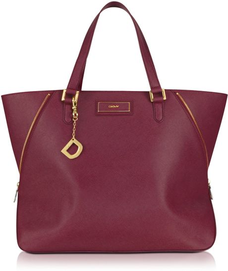Dkny Large Saffiano Leather Zip Tote in Purple (burgandy) | Lyst