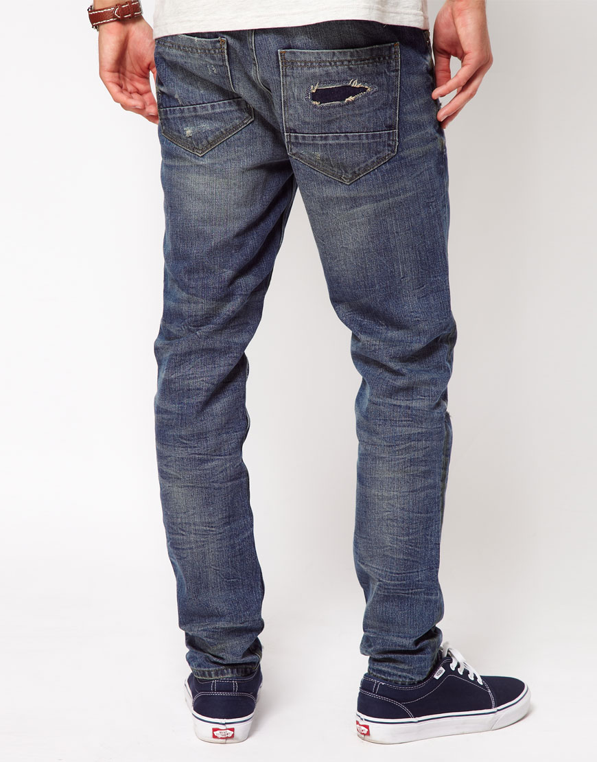 Lyst - River Island Skinny Vinny Jeans with Rips in Blue for Men