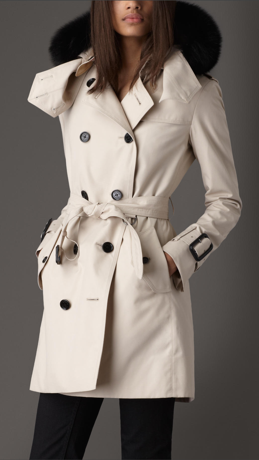 Lyst - Burberry Mid-Length Hooded Cotton Poplin Trench Coat in Natural