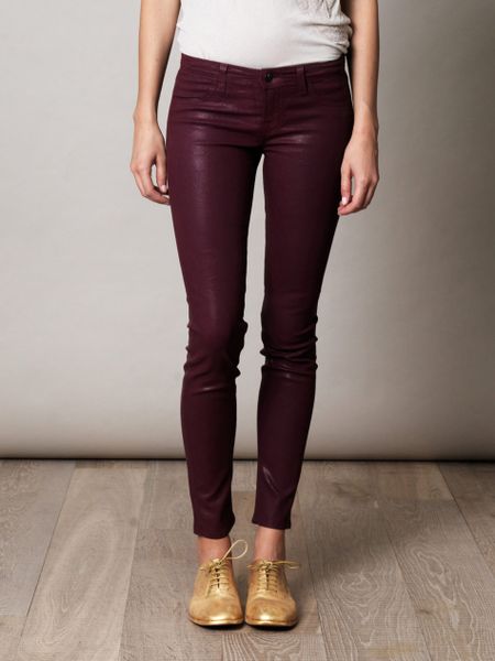 J Brand 811 Lowrise Skinny leg Coated Jeans in Red (burgundy) | Lyst
