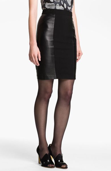 Tracy Reese Leather Ponte Knit Pencil Skirt in Black | Lyst