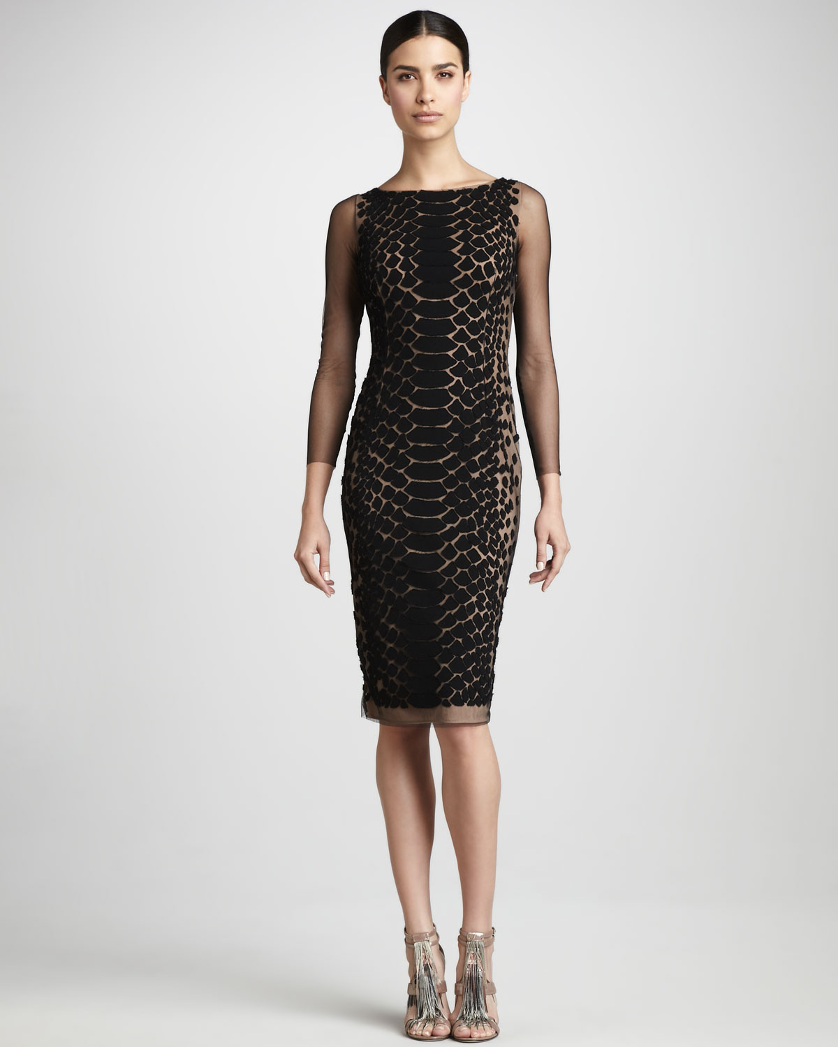 Lyst - Carmen Marc Valvo Snakeskinprint Cocktail Dress in Black