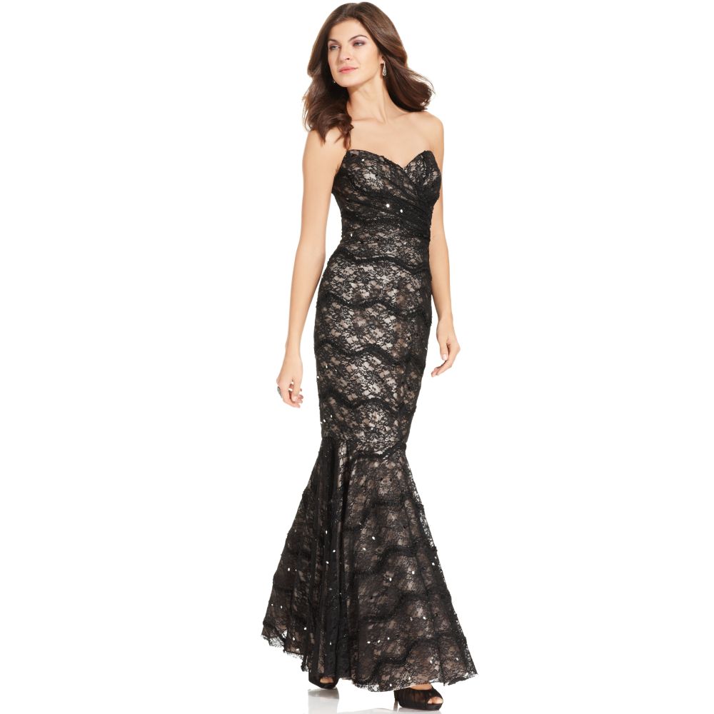 Js Collections Strapless Sweetheart Sequin Mermaidhem Gown in Black ...
