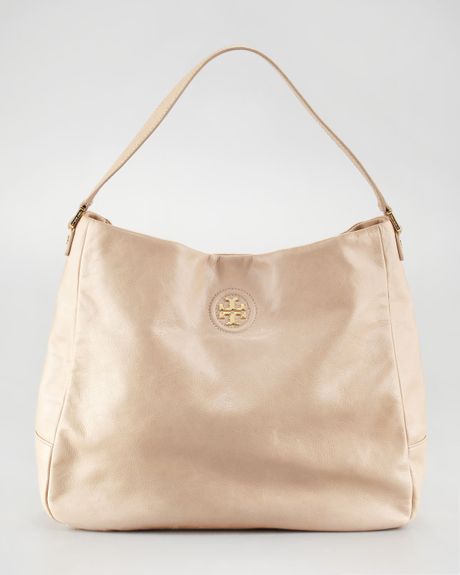 Tory Burch City Leather Hobo Bag in Beige (mid camel) | Lyst