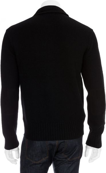 John Varvatos Suede Front Sweater Jacket in Black for Men | Lyst