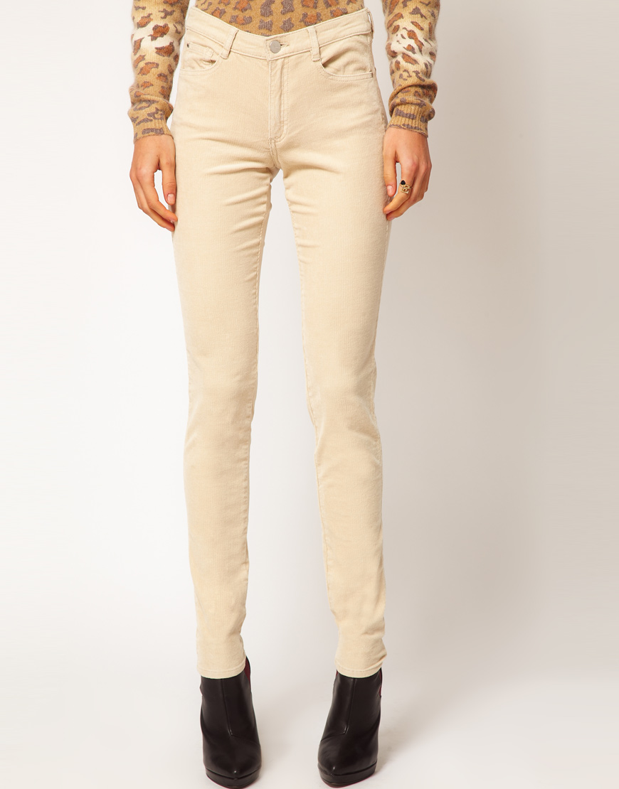 Mango Stretch Skinny Cord Jeans in Red (cream) | Lyst