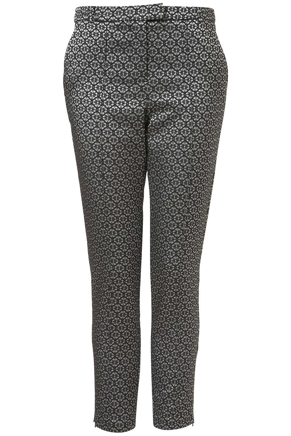 Lyst - Topshop Tiled Print Jacquard Cigarette Trousers in Gray