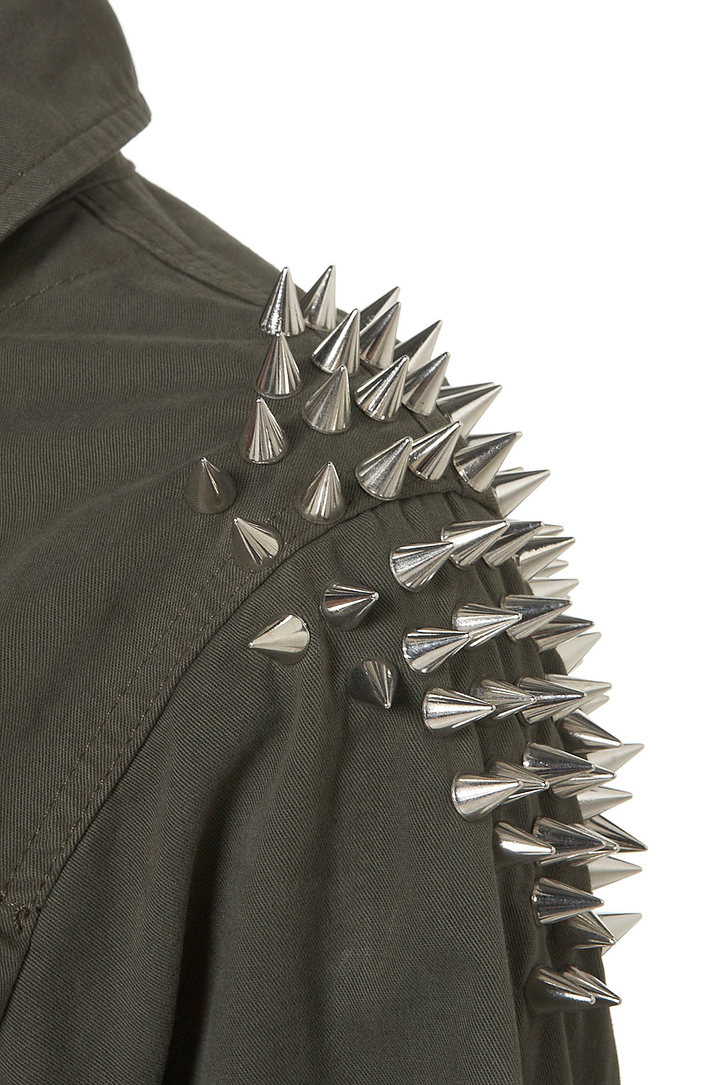 Lyst Studded Spike Army Jacket in Green