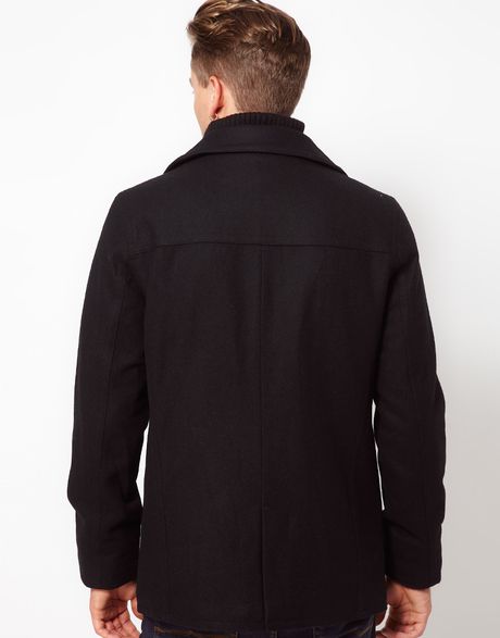 Ben Sherman Melton Pea Coat in Black for Men | Lyst