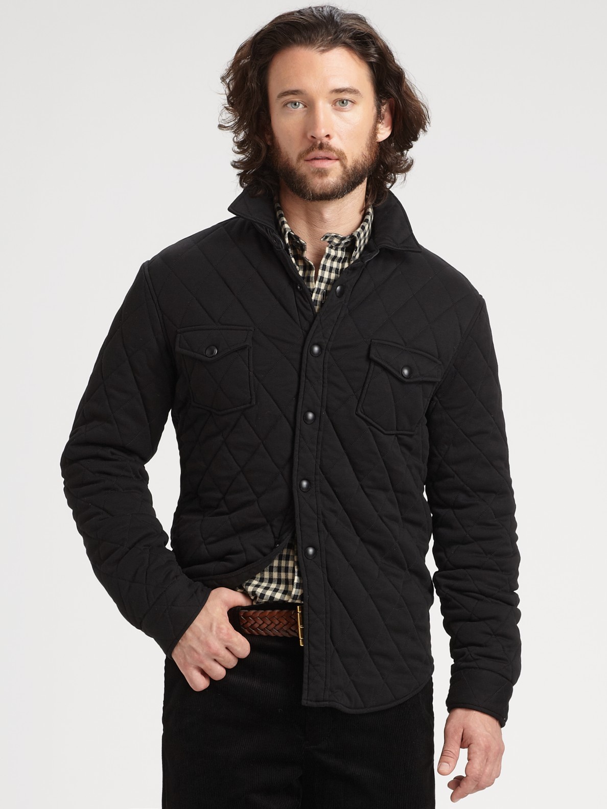 Polo ralph lauren Quilted Shirt Jacket in Black for Men | Lyst