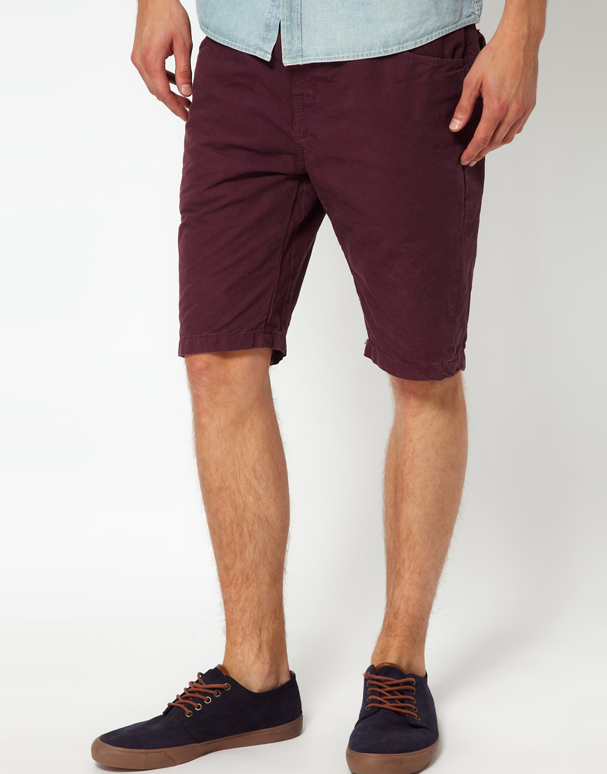 mens purple chino shorts