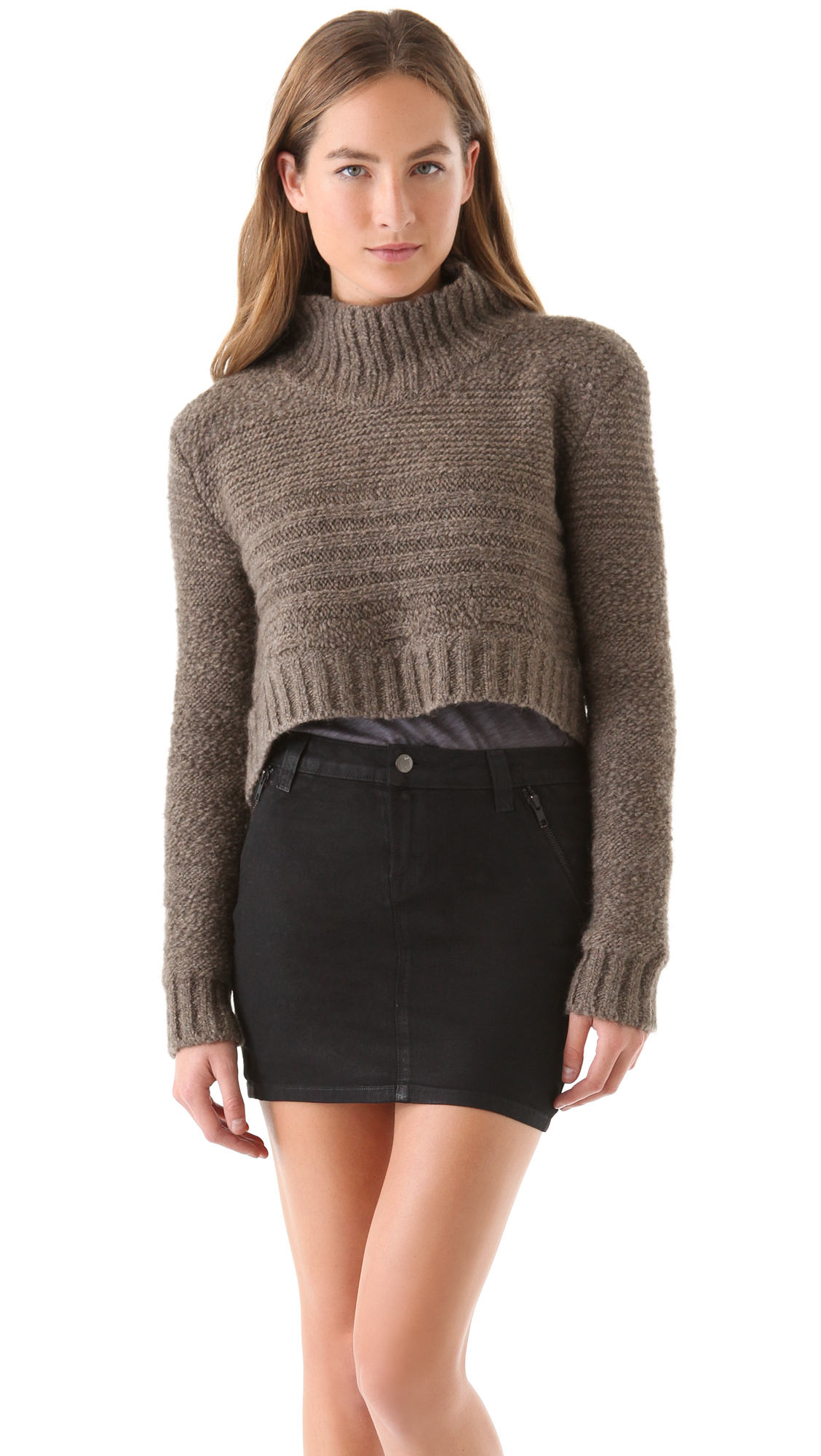 Lyst - Kimberly Ovitz Crop Turtleneck Chunky Sweater Smoke Melange in Gray