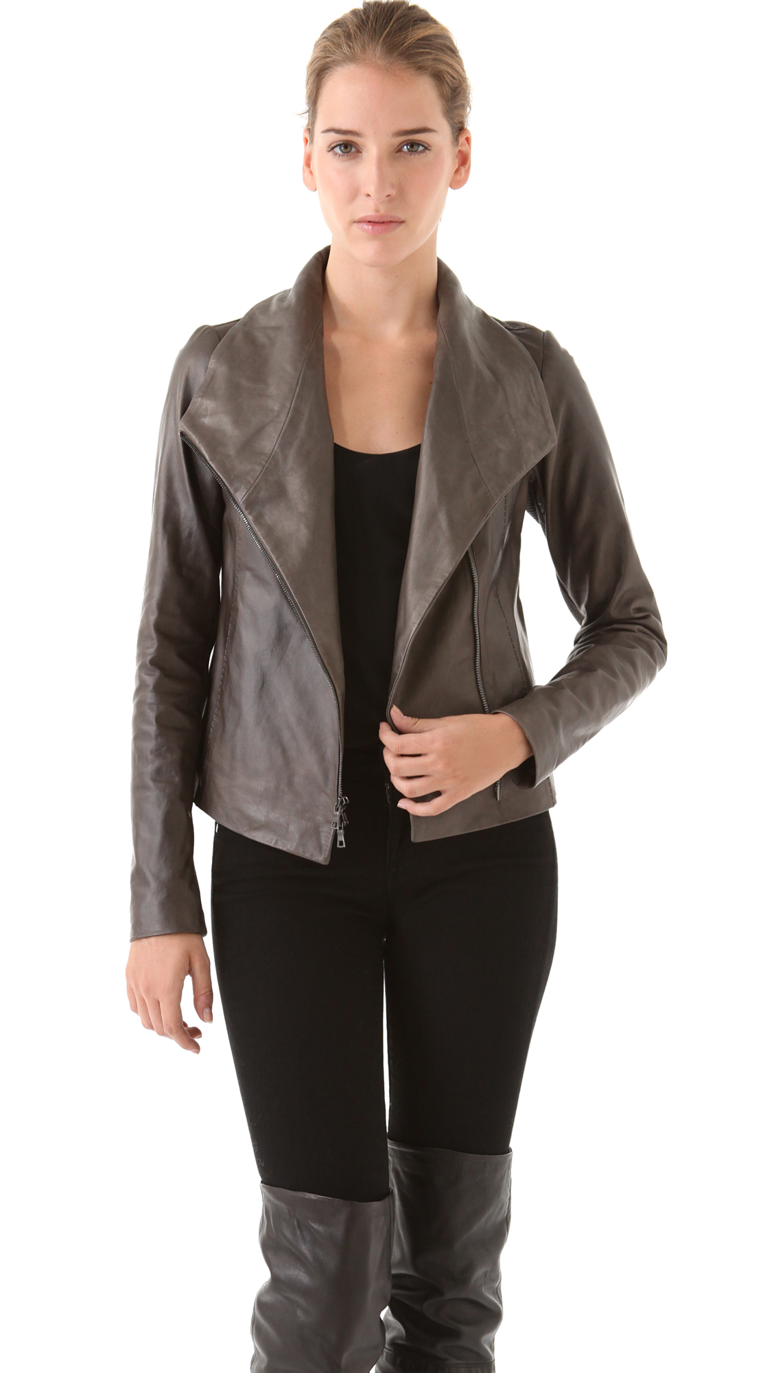 Lyst Vince Leather Scuba Jacket In Gray Gallery