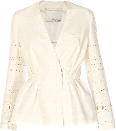 3.1 Phillip Lim Silk Cotton Eyelet Jacket in White | Lyst
