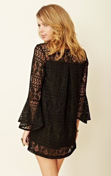 Blu Moon Lace Up Crochet Tunic in Black | Lyst