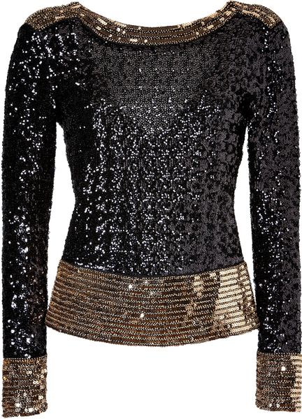 By Malene Birger Blackgold Allover Sequined Vback Top in Black | Lyst