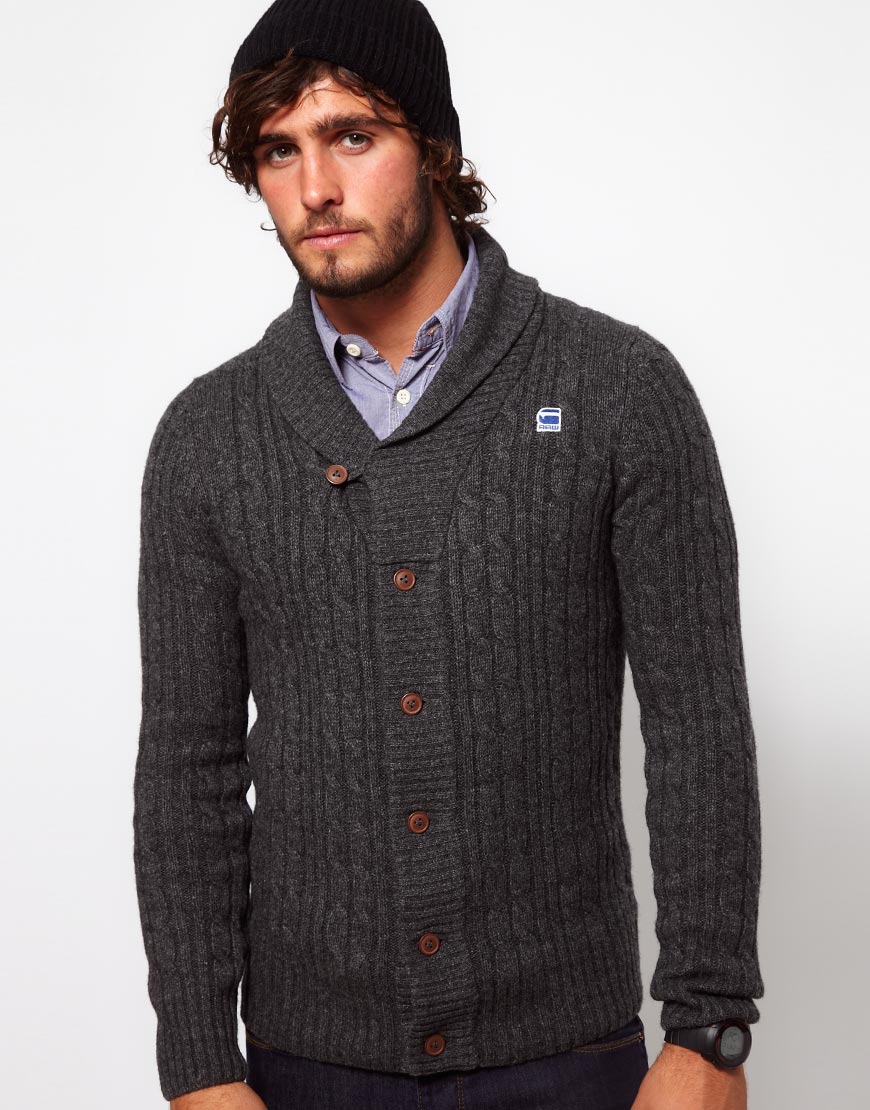 Lyst G  Star  Raw Cardigan  with Cable Knit in Gray for Men